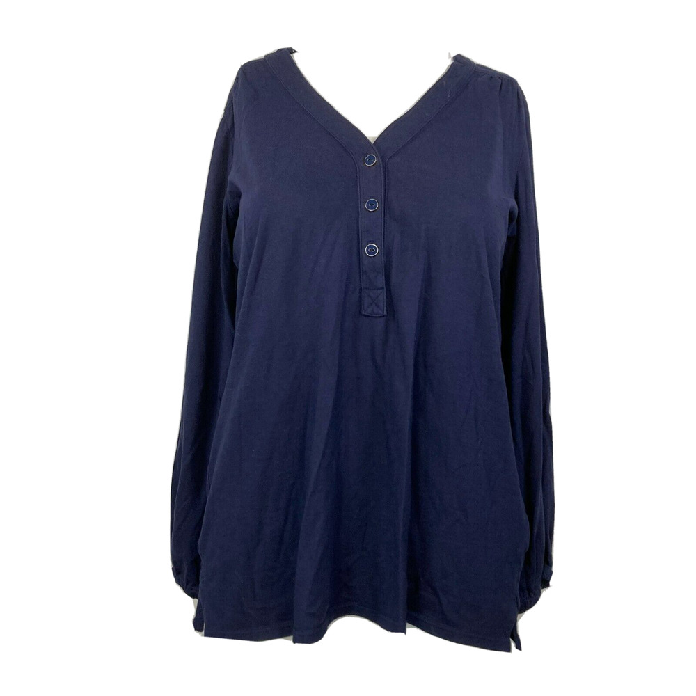 Lilly Pulitzer Shirt Womens Sz S Navy Blue‎ Pullover Pima Cotton Buttons V Neck